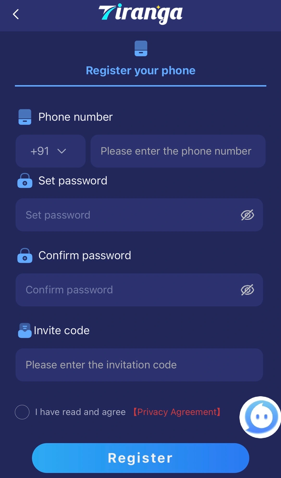 Tiranga Game Registration Page